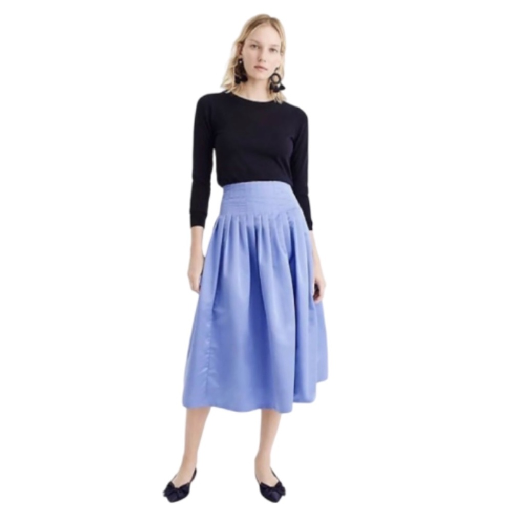 NWT J. Crew Pleated Satin Midi Skirt (Pale Blue)